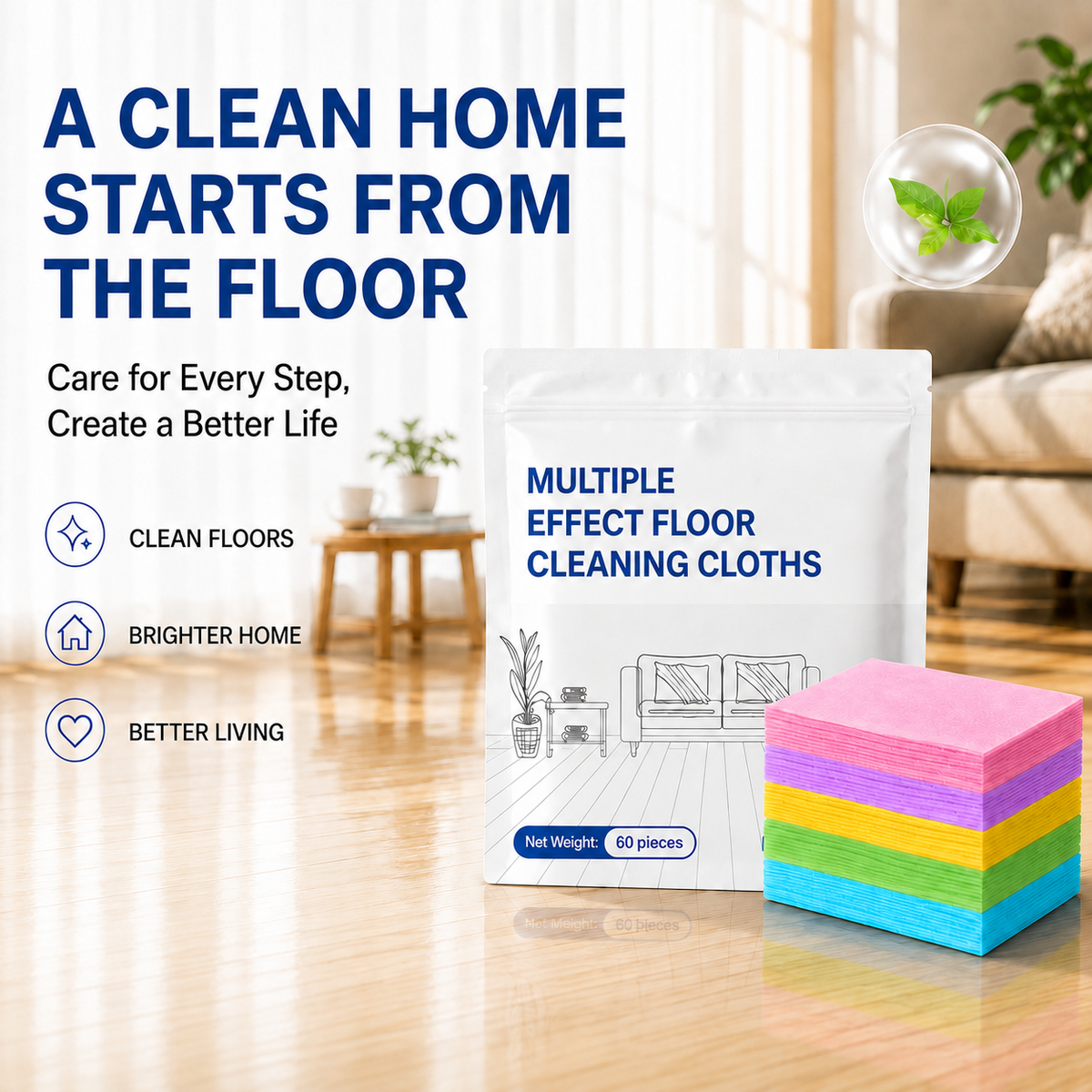 3-in-1 Floor Cleaning Tablets — Antibacterial · Deodorizing · Protecting
